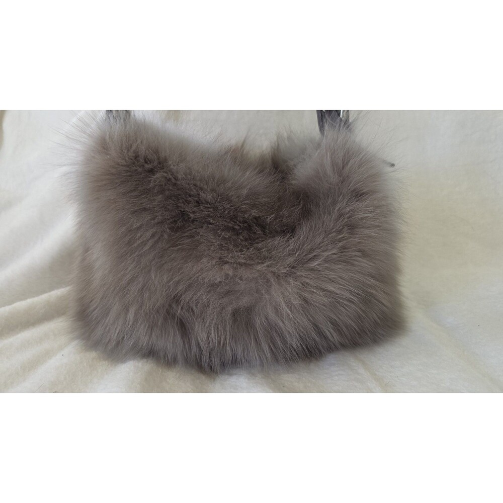 VTG Castellari Milano Italy Genuine Fox Fur Leather Handbag Gray Y2K Luxury - Picture 6 of 16